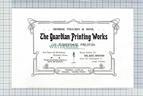 C7054) PRESTON Guardian Printing Works George Toulmin Advert  - 1902 Book Print