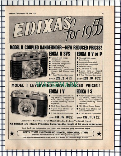 (7113) PAPER ITEM!! Edixa Camera ADVERT - 1955 CUTTING