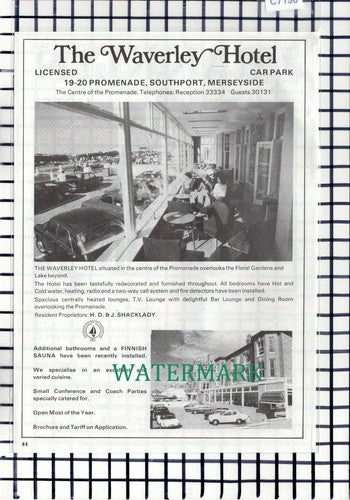 C7156) The Waverley Hotel Southport Shacklady / Franklyn Davies    -1979 Advert