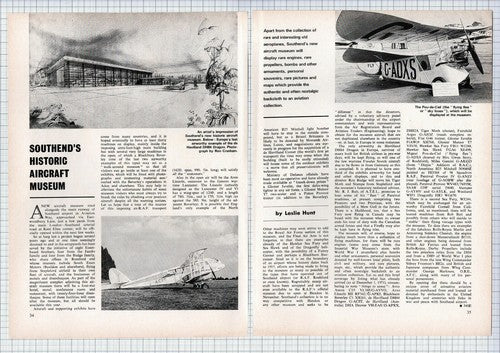 Historic Aircraft Museum Southend Essex  Leslie Hunt  - 1972 Article