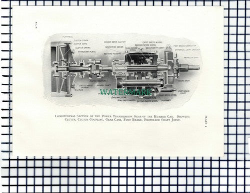(7208) PAPER ITEM! Humber Car Diagram    - c.1915 PRINT/ Illustration