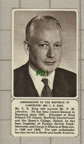 Ambassador Republic Cameroun Mr C E King Oxford  - 1961 SMALL News Clipping