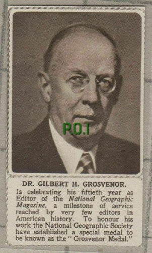 (C556) Dr Gilbert H Grosvenor National Geographic Magazine -  SMALL 1949 Cutting