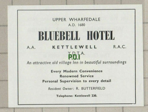 (C623) Wharfeside Guest House Kettlewell Tetley / Bluebell Butterfield -  c.1960