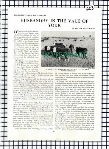 Grange Farm Marton Le Moor Ripon Yorkshire Mr J A Jacques - 1952 Article