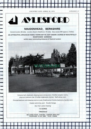 X1671) Maidenhead Berkshire House Sale Advert - 1978 Cutting