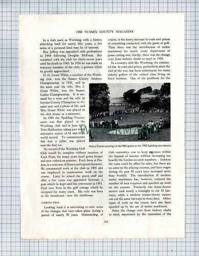 (6776) The Worthing Golf Club Sussex John Forbes Fred Pratt - 1953 Article