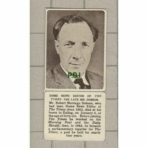 Mr Robert Montagu Dobson Editor The Times  Obituary  - 1961 SMALL News Clipping