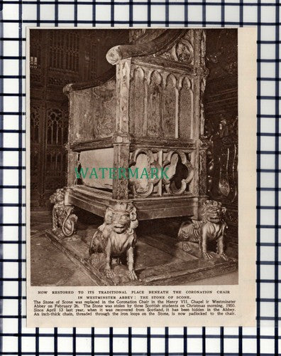 C6686) Stone Of Scone Westminster Abbey  -  1952 Cutting
