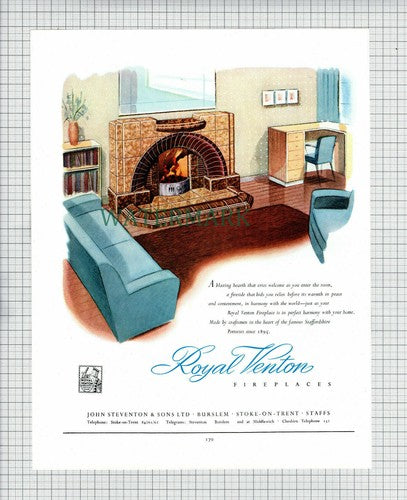 X1805) Royal Venton Fireplaces Advert - c.1951 Cutting