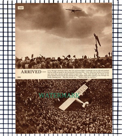 X1414) Charles Lindbergh New York Paris Flight - c.1939 Article
