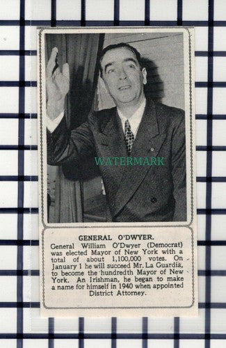C6272) General William O'Dwyer Mayor New York  - 1945 Cutting