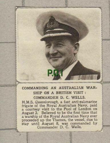 Commander D C Wells HMS Queenborough  -  1955 SMALL News Clipping