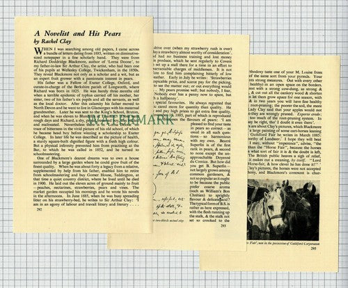 (6807) Richard Doddridge Blackmore Author Sir Arthur Clay  - 1953 SMALL Article