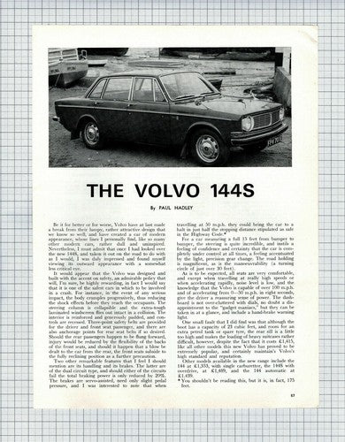 (6290) The Volvo 144S REVIEW Paul Hadley  - 1968 Article
