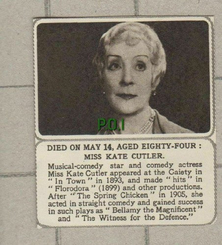 (5389) Miss Katie Cutler Comedy Actress Obituary - 1955 SMALL Clip