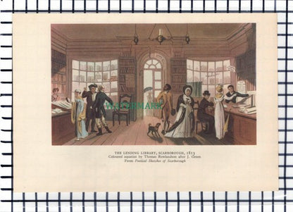 C6759) Scarborough Library  / Brighton Beach - 1947 Book Print / Illustration