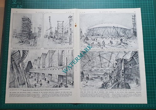 Festival Of Britain Construction Dome Of Discovery  - 1950 Print / Centrefold