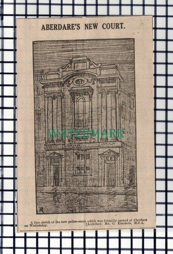 C7140) Police Court Aberdare Wales   -  1916 Cutting