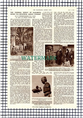 Westminster Abbey Elizabeth of York  Effigy Henry VII Queen  -1953 Article