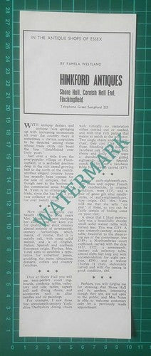 Hinkford Antiques Shore Hall Cornish Hall End Finchingfield Yates - 1968 Cutting