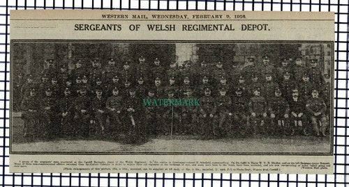 X1656) Welsh Regimental Depot Schofield Rhodes Cardiff Barracks  - 1916 Cutting