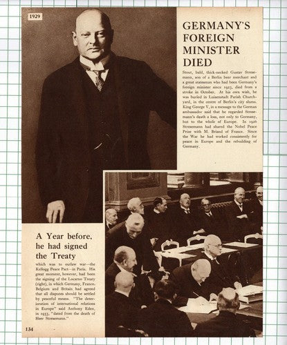 Gustav Stresemann Foreign Minister Germany - 1938 Clipping/ Print
