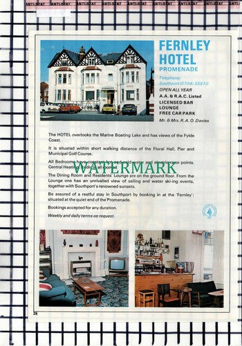 C7008) Sunnyville Hotel Southport Siddall / Fernley Hotel Davies - 1979 Advert