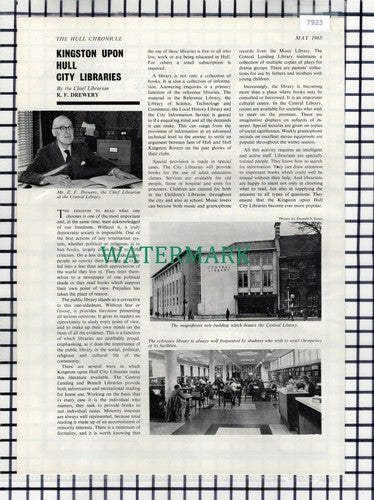 (7923) Hull Library Mr R F Drewery - 1965 Article