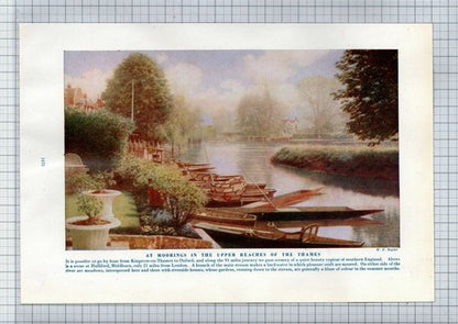 (5861)  Moorings at Halliford Middlesex / Fishermen Repairing Nets - Book Print