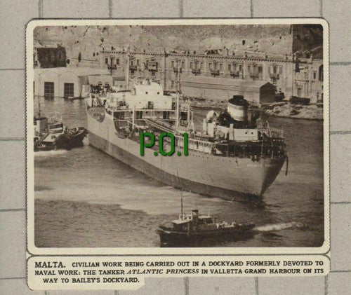 Atlantic Princess Ship Valletta Grand Harbour Malta  -  1961 Small News Clipping