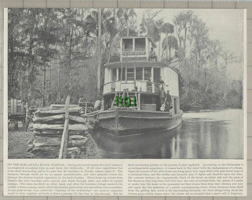 (5667) Okahumkee Boat On Ocklawaha River Florida - c.1890s Cutting