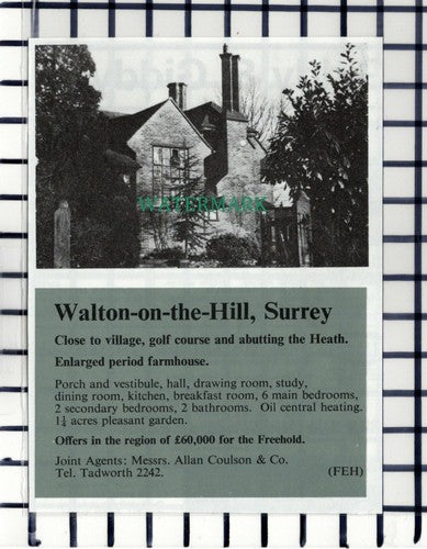 C6859) Walton On The Hill Surrey House Sale Advert  - 1978 Cutting
