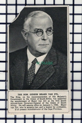 C6213) Hon Gideon Brand Van Zyl  - 1945 Cutting