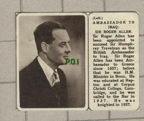 (5506) Sir Roger Allen Ambassador To Iraq - Small 1961 Clip