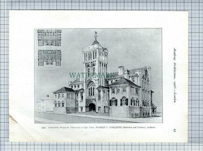 University Of Cape Town / Oxford Street London John Belcher   - 1906 Print