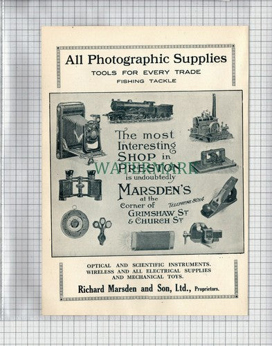 (5393) RICHARD MARSDEN AND SON MARSDEN'S PHOTOGRAPHIC   PRESTON ADVERT  - 1922