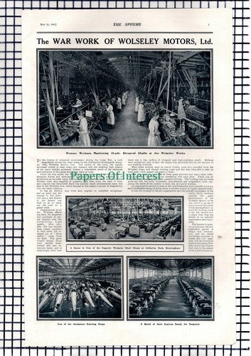 Wolseley Motors Ltd War Adderley Park World War One - 1919 News Page/ Print