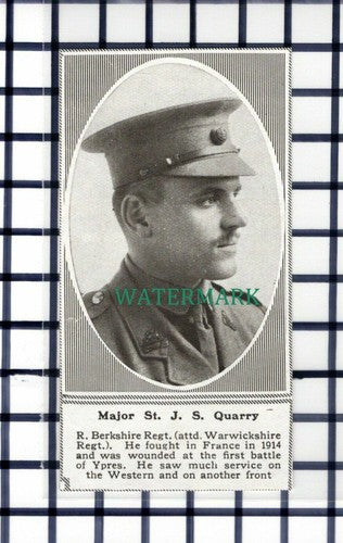 C6633) Major St J S Quarry Royal Berkshire Regiment WW1 - 1918 SMALL Cutting