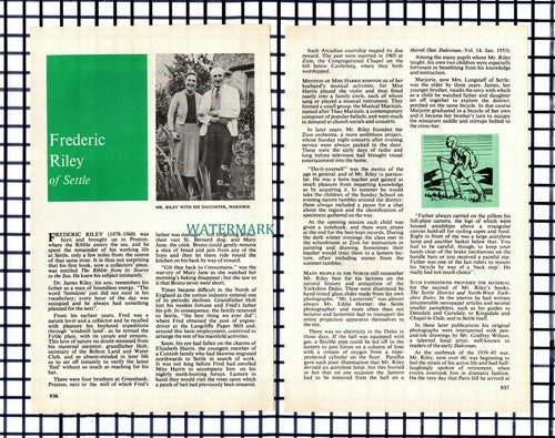 Frederic Riley Settle Yorkshire Preston Dr James Riley  - 1979 Small Article