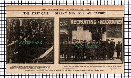 X1654) Lord Derby Men Join At Cardiff Wales Recruiting - 1916  Cutting