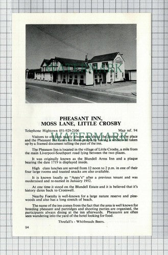 C7553) Pheasant Inn Little Crosby /  Park Hall Charnock Richard - 1970s Cutting