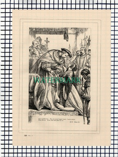 X1634) Henry VIII Queen Katherine Act I  c.1880 Shakespeare Book Print