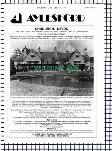 X1511) Chudleigh Devon House Sale Advert  - 1978 Cutting