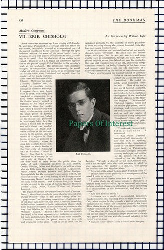X1197) Erik Chisholm Composer  - 1933 Article