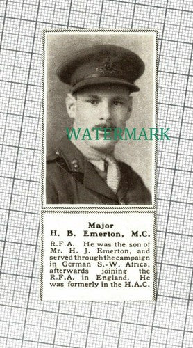 C1728) Major H B Emerton MC  RFA  - 1918 Clip  SMALL!!