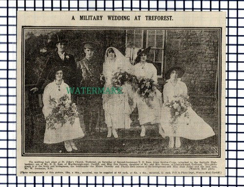 (7496) Treforest Wedding T E Rees Cardiff Eva Severn Jermaine  - 1916 Cutting
