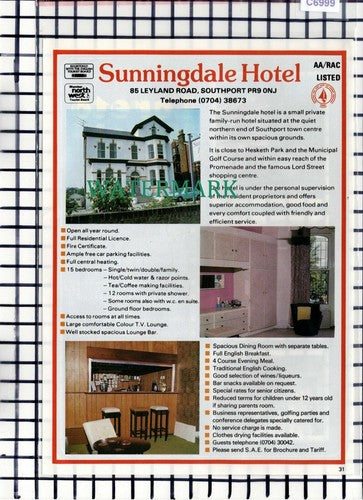 C6999) Sunningdale Hotel Leyland Rd Southport Loreto Wardropper  - 1986 Advert