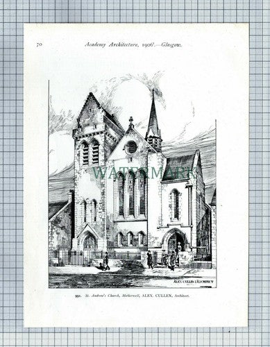 (8211) St Andrew's Church Motherwell Glasgow Alex Cullen -  1906 Print