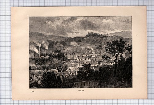 (6315) Lewes Sussex  - 1895 Antique Book Print